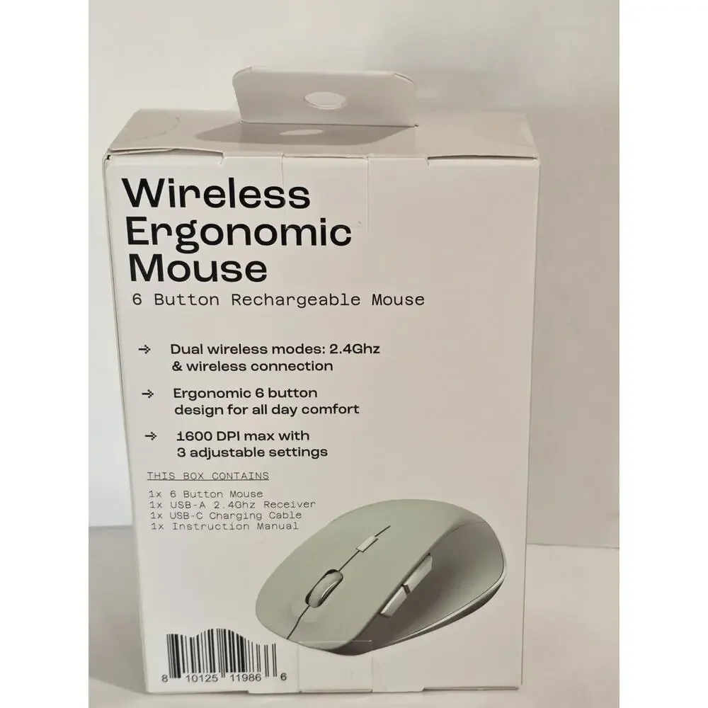 North Wireless Ergonomic 6 Button Mouse Mint Green Rechargeable USB-C 1600 DPI